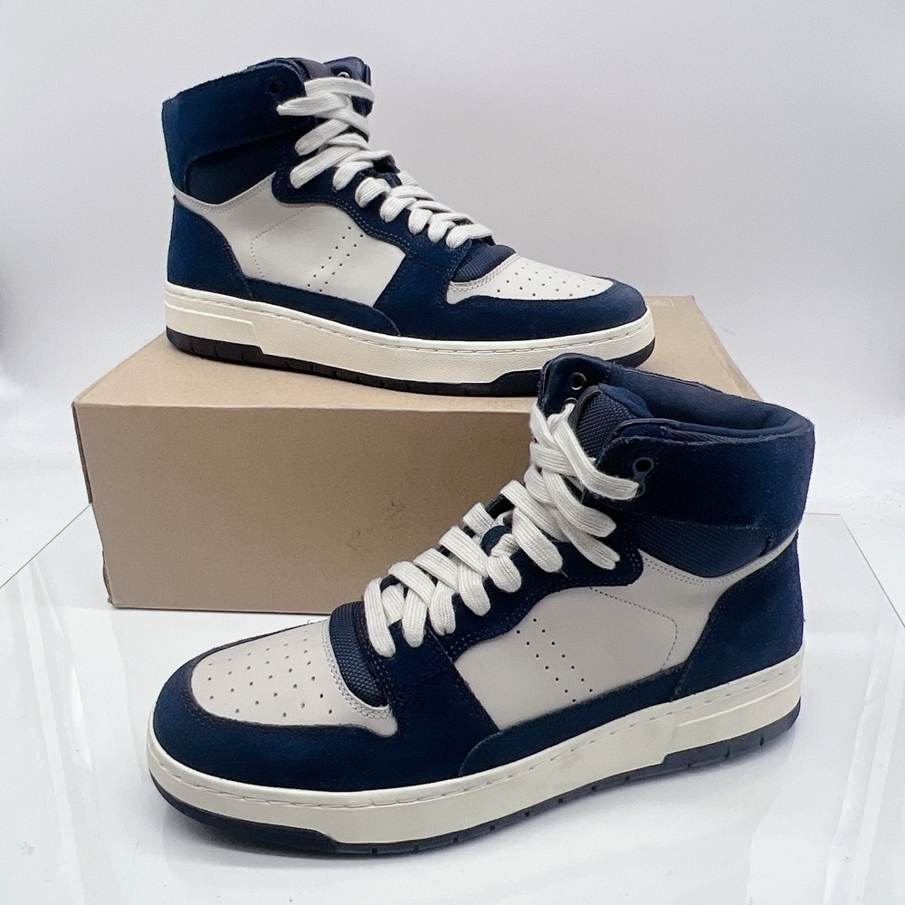 Vince Mason Men's High Top Sneakers White Spruce Blue Leather Lace Up US 9